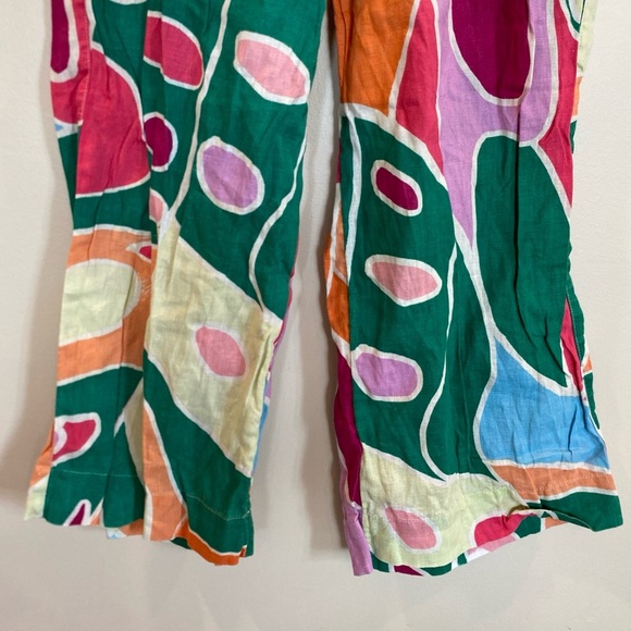 Christian Siriano 100% Linen Abstract Wide Leg Pants Colorful Pockets Medium - Picture 3 of 6